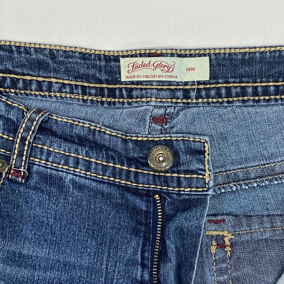 Faded Glory Embroidered Bootcut Joy Jeans 18W Medium Wash Denim Slim Fit Classic - Picture 12 of 14